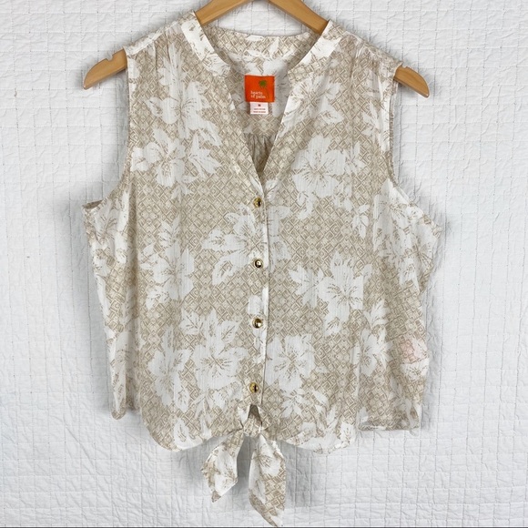 Hearts of Palm Sleeveless Tie Front Crop Top Med. - Picture 2 of 6